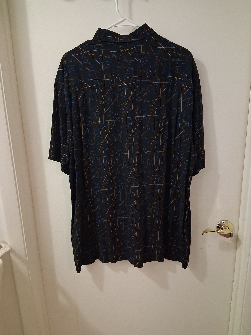 Vintage J. Ferrar Men’s XL  Geometric/Rayon Short Sleeve Blk Collared Polo Shirt - Picture 3 of 5